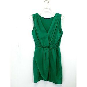 JEAN CLAUDE PIERLOT Dress Green Fit & Flare Mini SMALL Silky Surplice Sleeveless